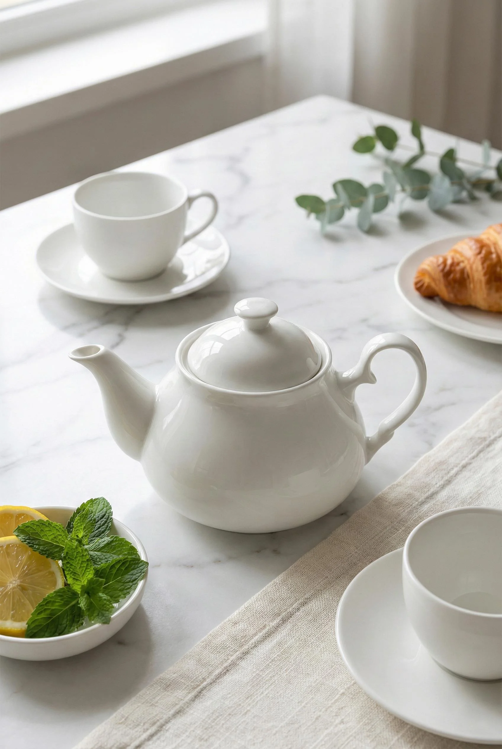 Beyaz Porselen Demlik 750 ml – Çay Saati ve Kahvaltı Sunumu