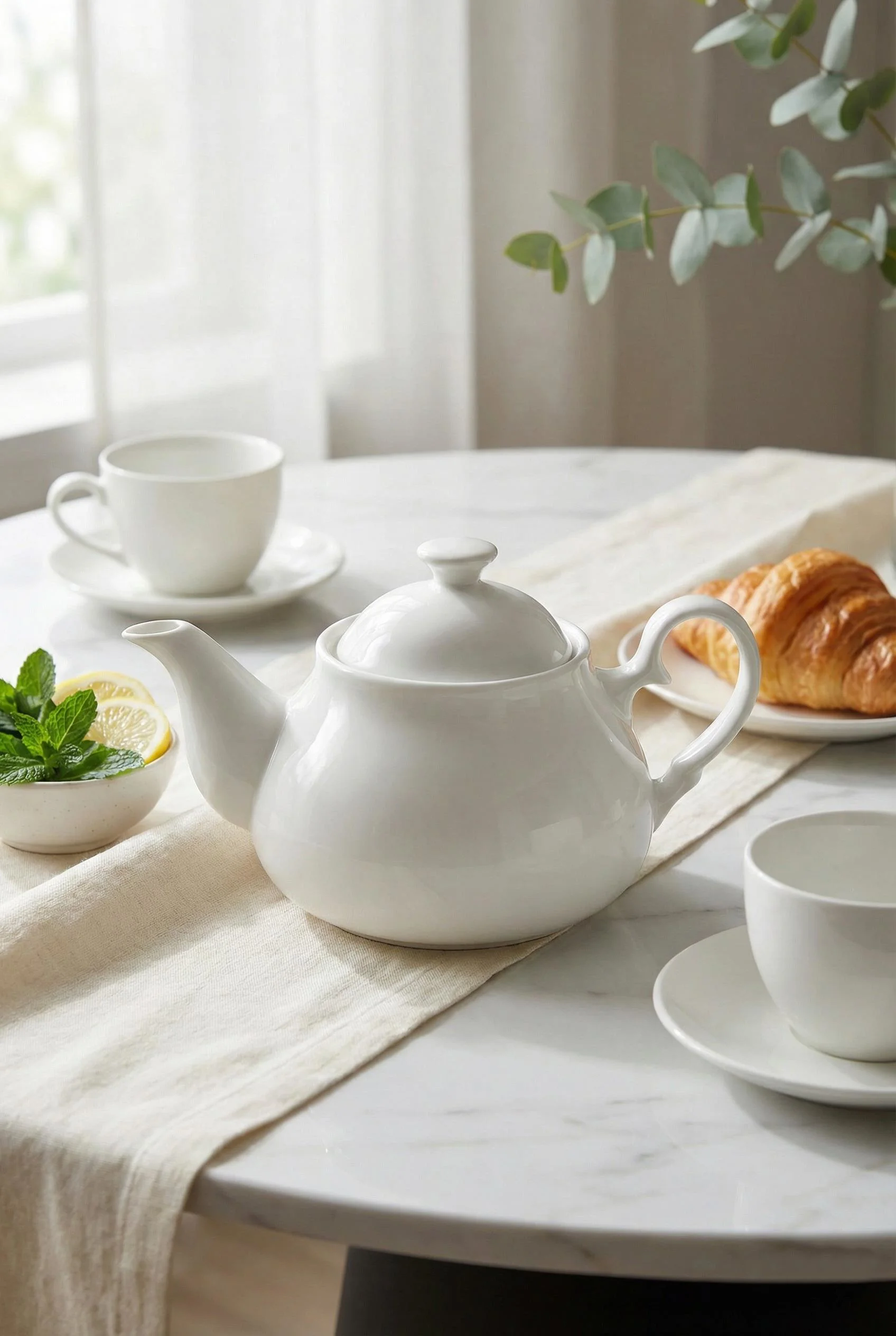 Beyaz Porselen Demlik 750 ml – Çay Saati ve Kahvaltı Sunumu