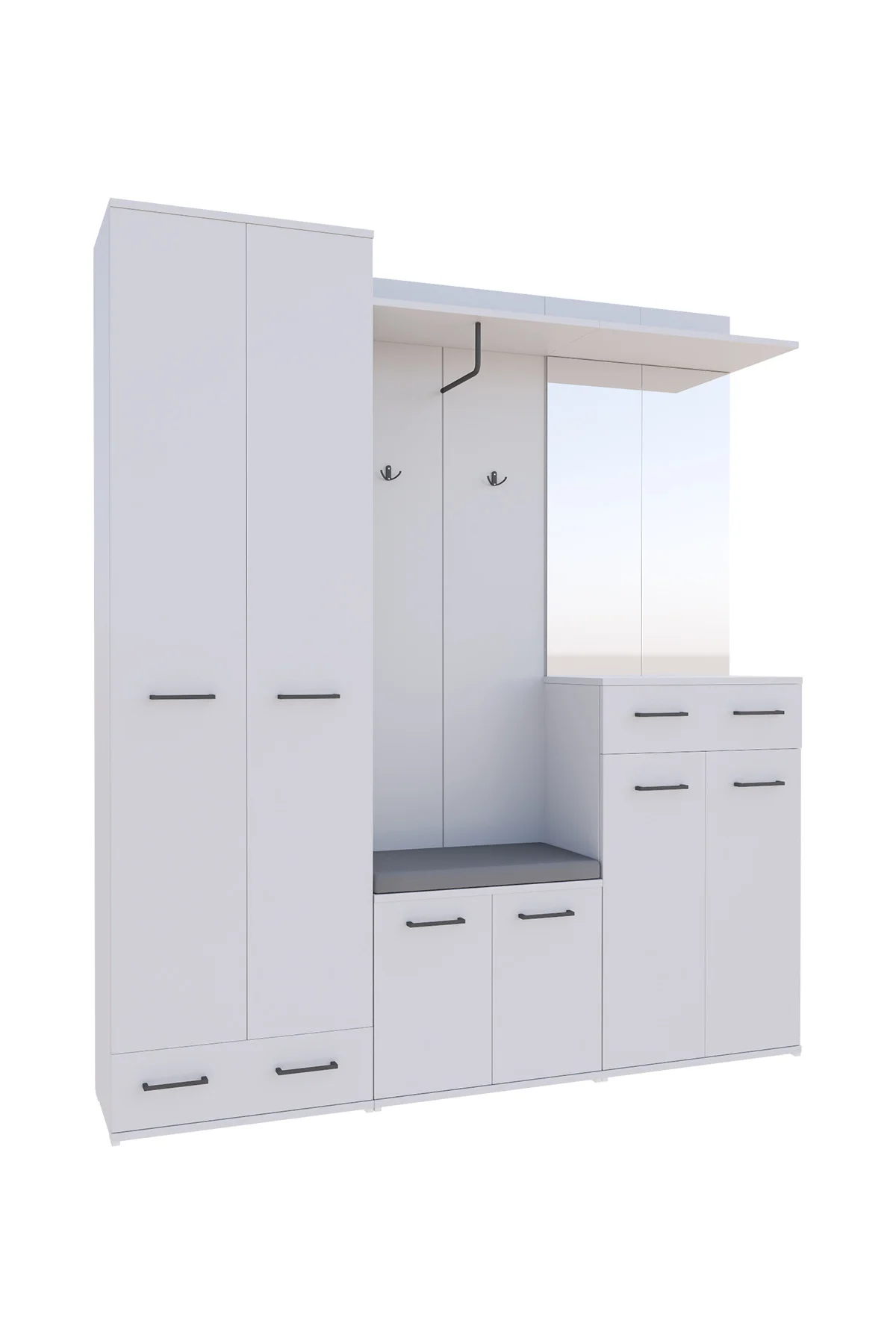 Beyaz Portmanto Vestiyer Askılık, Aynalı, Ayakkabılık, Dolaplı, Çekmeceli, Arya Puzzle Modeli V-085