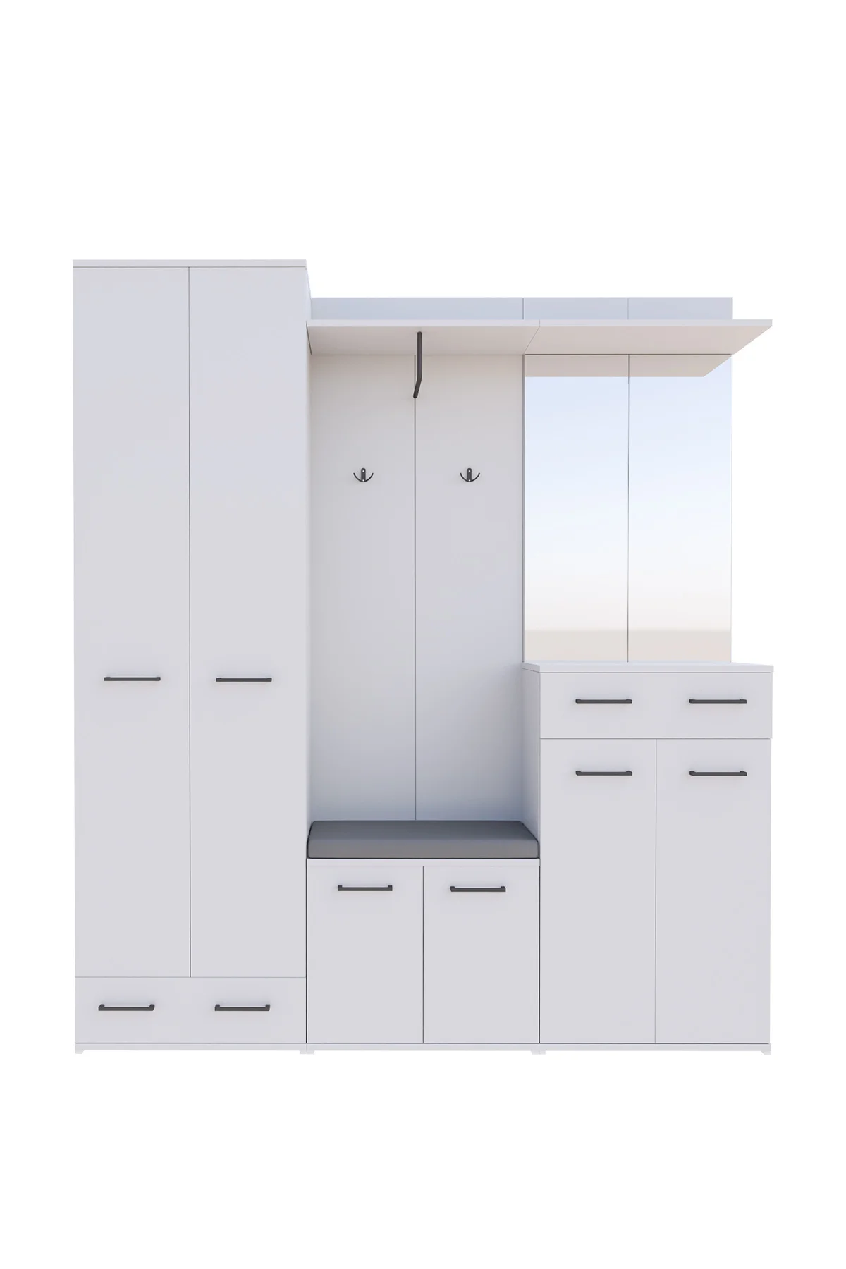 Beyaz Portmanto Vestiyer Askılık, Aynalı, Ayakkabılık, Dolaplı, Çekmeceli, Arya Puzzle Modeli V-085