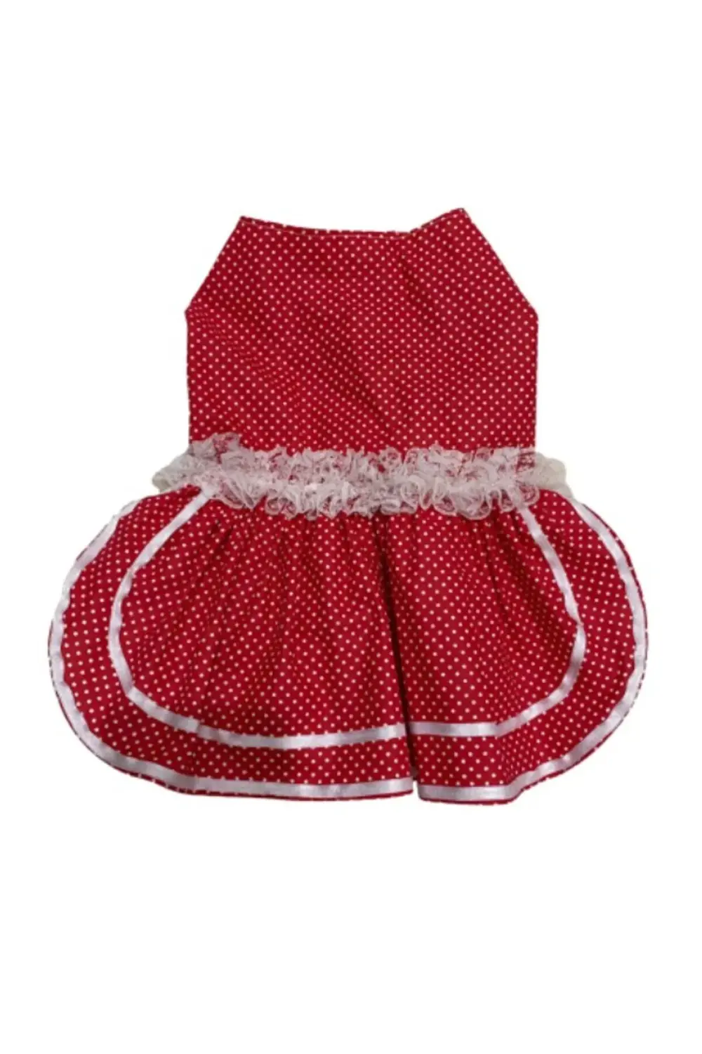 Beyaz Puantiyeli Kurdeleli Kırmızı Dişi Kedi Köpek Kıyafeti Elbis