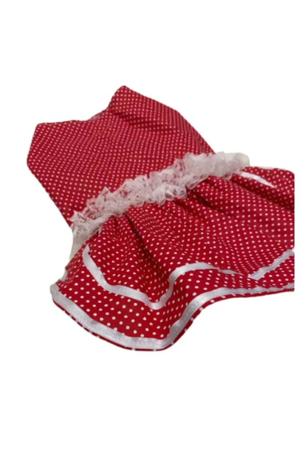 Beyaz Puantiyeli Kurdeleli Kırmızı Dişi Kedi Köpek Kıyafeti Elbis