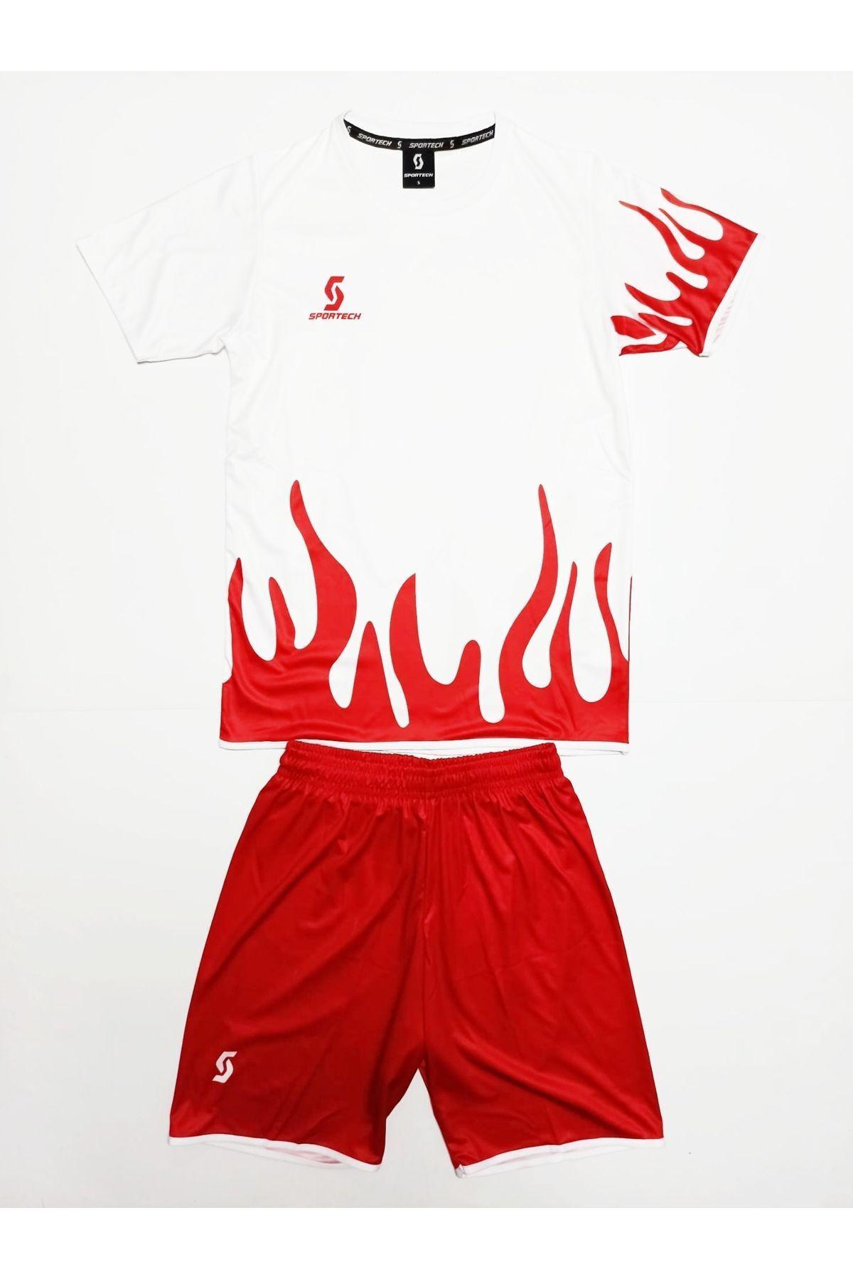 Sportech Beyaz R0122 Alevli Forma Takımı (Tek Kelime İsim Ve Numara Yazili