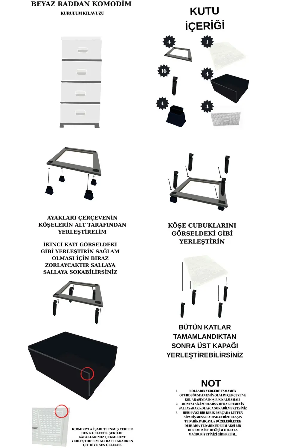 Beyaz Raddan Komodin 4 Çekmeceli Büyük Boy Modern Tasarım Plastik