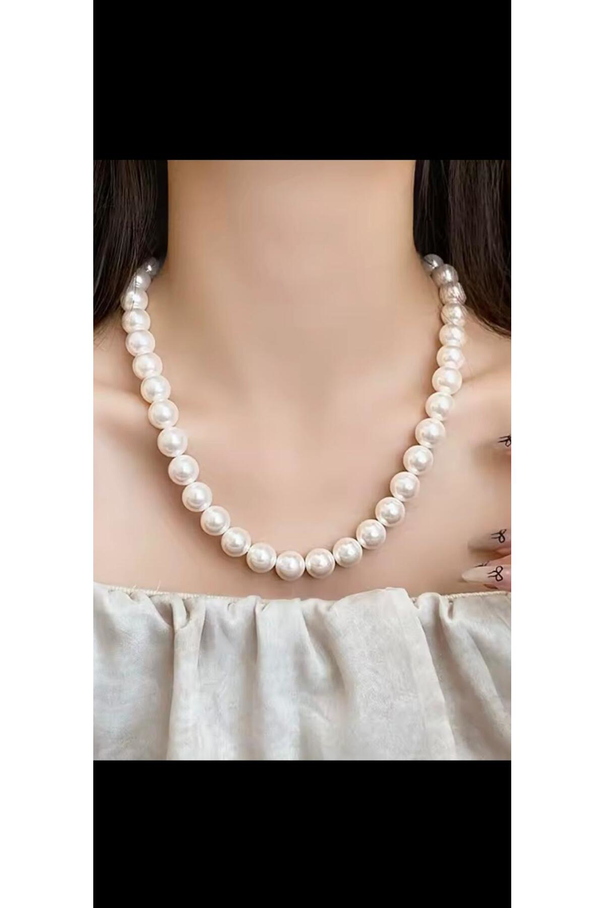 BEYAZ RENK 10MM İNCİ ZARİF KOLYE