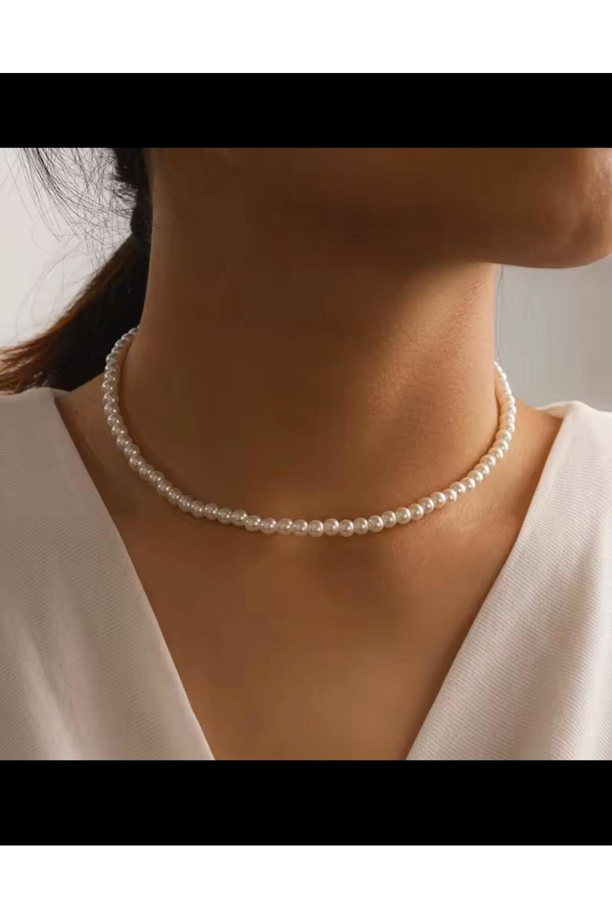 BEYAZ RENK 6 MM İNCİ ZARİF KOLYE