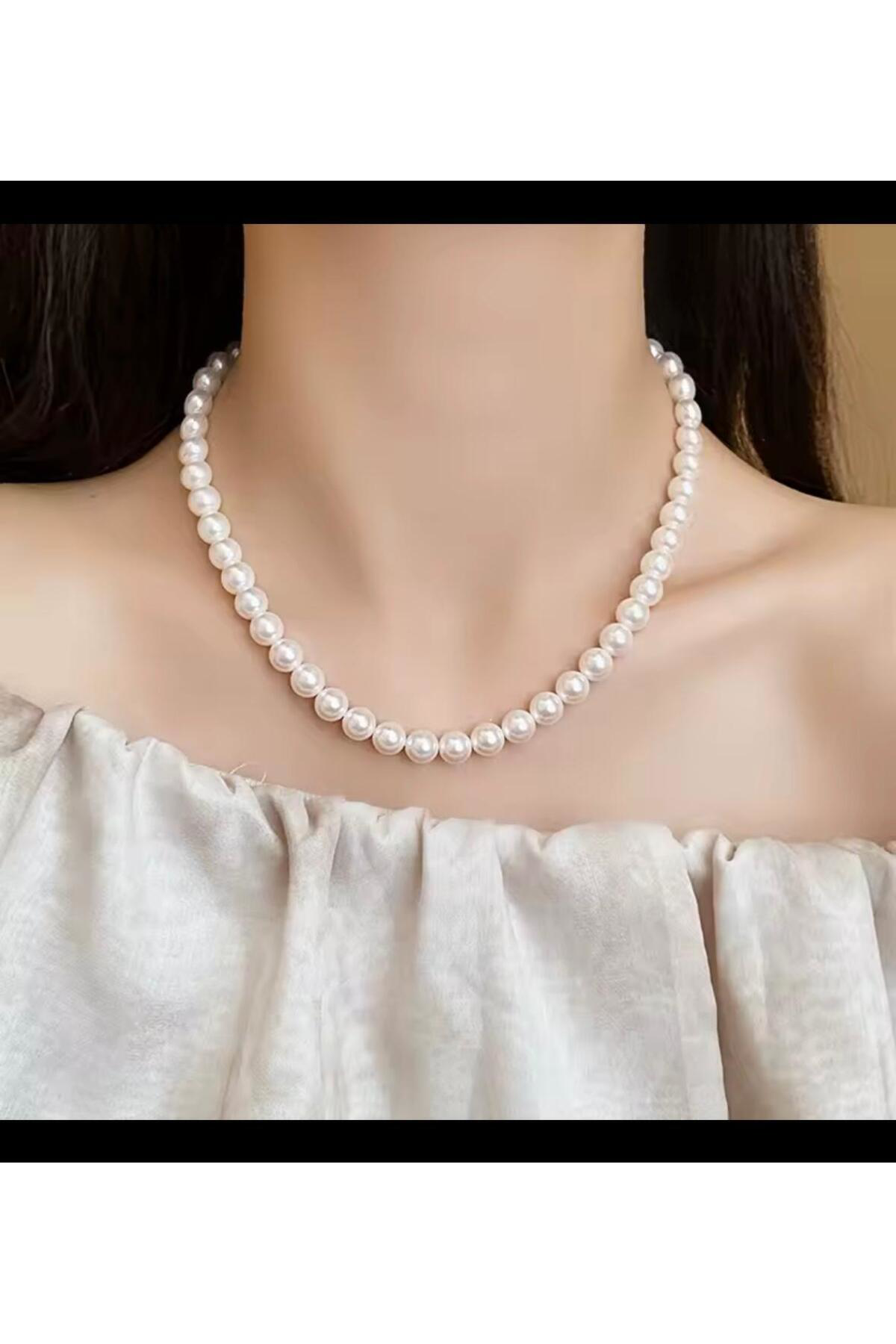 BEYAZ RENK 8 MM İNCİ ZARİF KOLYE