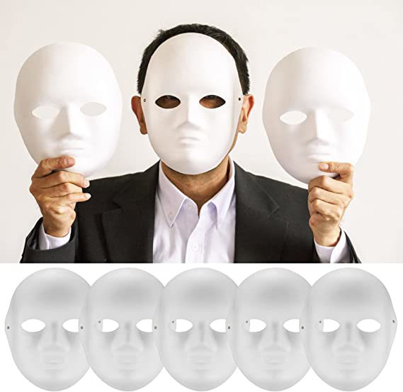 Beyaz Renk Boyanabilir Anonim Tam Yüz Cosplay Maske 24x18 cm (474