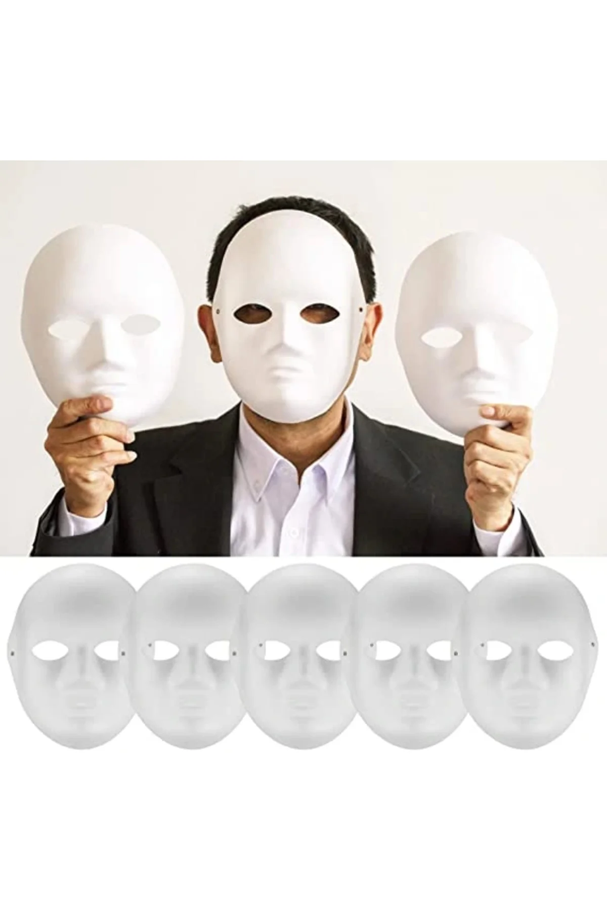 Beyaz Renk Boyanabilir Anonim Tam Yüz Cosplay Maske 24X18 Cm Beyaz Renk Boyanabilir Anonim Tam Yüz Cosplay Maske 24X18 Cm - Görsel 5