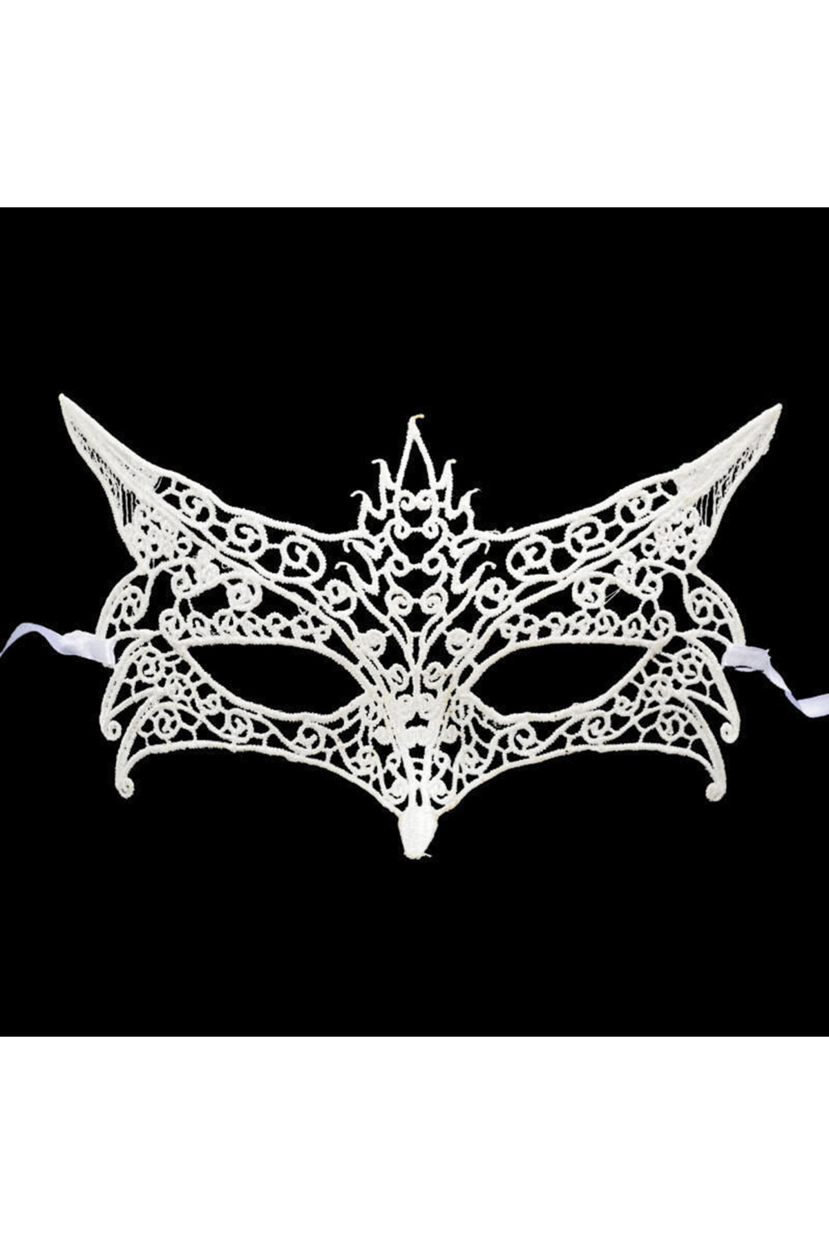 Çerçici Beyaz Renk Dantel Kesim Dantel İşlemeli B Parti Maskesi 7 No