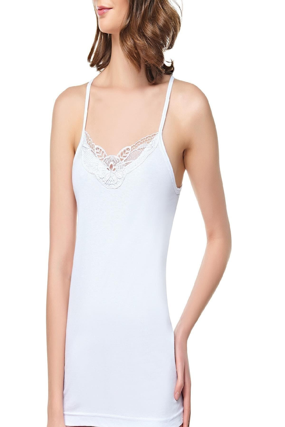 Beyaz Renk Ip Askı Hazır Yaka Atlet