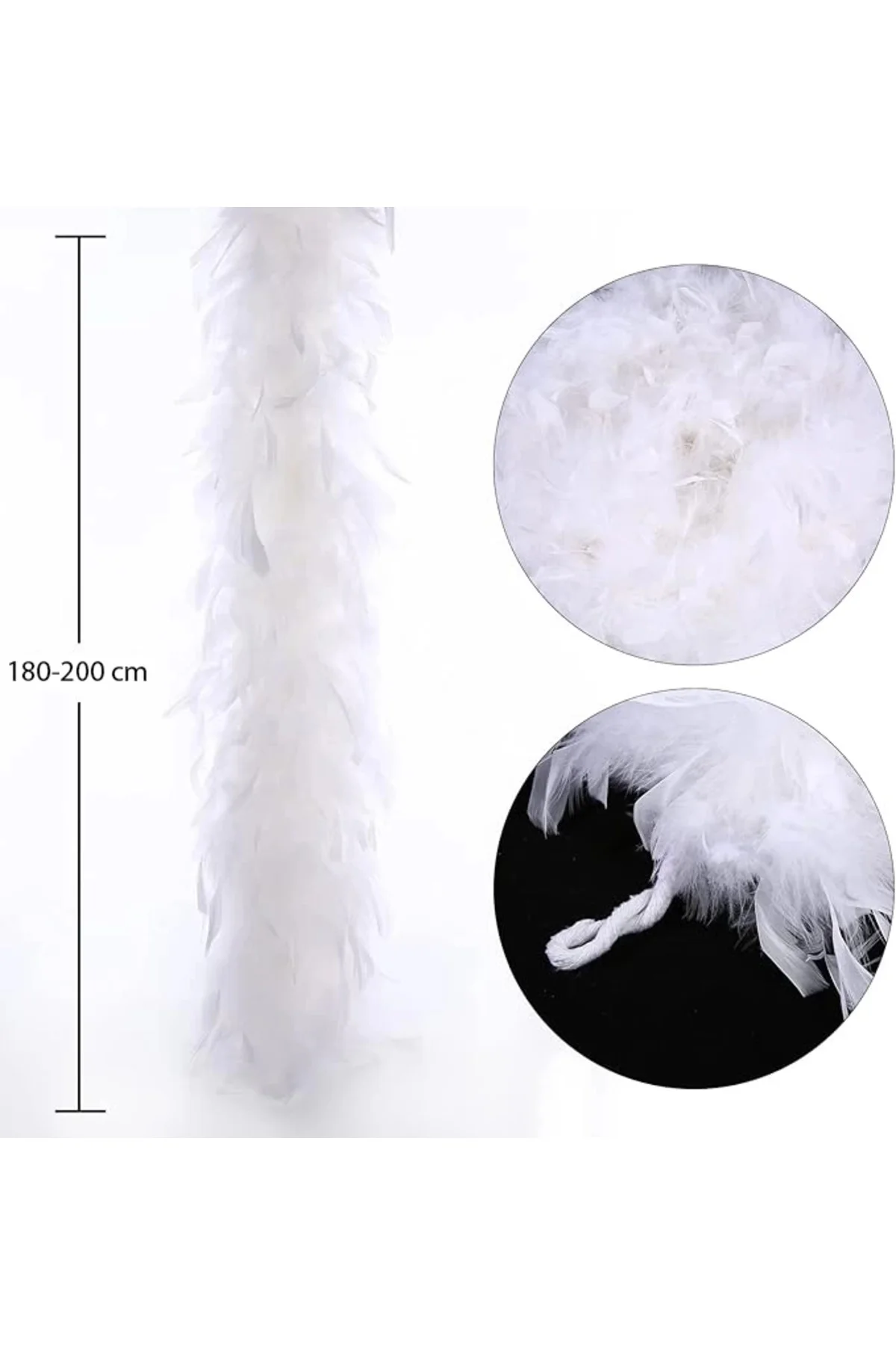 Beyaz Renk Kabarık Kalın Otriş Boa Tüy 6 Cm Genişlik 180-200 Cm U