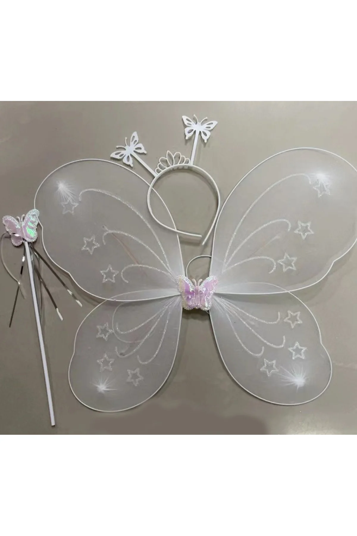 Beyaz Renk Kelebek Kanadı Tacı ve Sopası 50x37 cm  GO50604480820