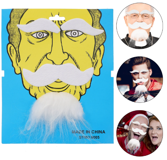 Beyaz Renk Kendinden Yapışkanlı Takma Sakal Bıyık ve Kaş Seti Beyaz Renk Kendinden Yapışkanlı Takma Sakal Bıyık ve Kaş Seti