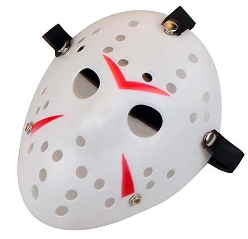 Beyaz Renk Kırmızı Çizgili Tam Yüz Hokey Jason Maskesi Hannibal M