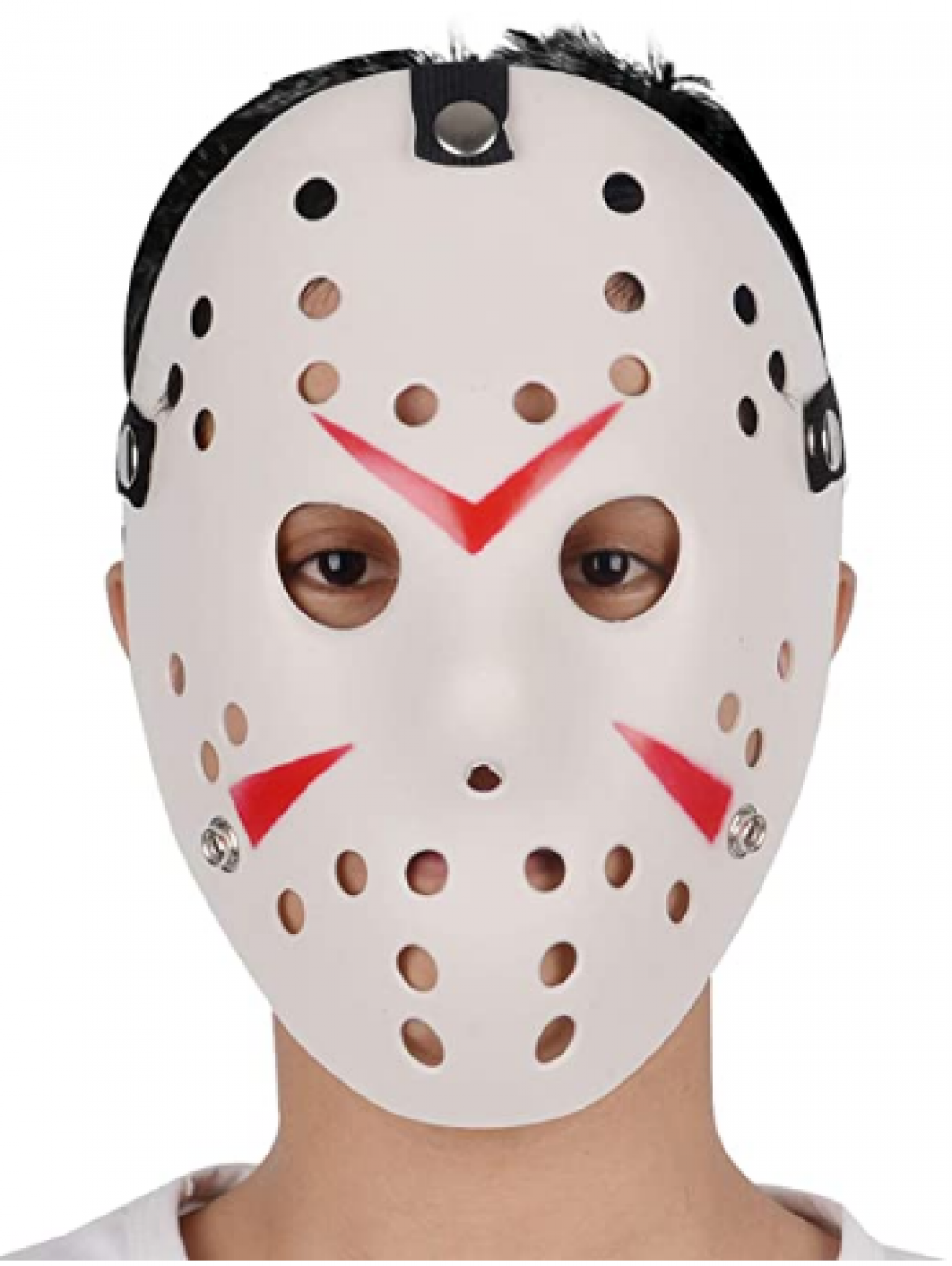 Beyaz Renk Kırmızı Çizgili Tam Yüz Hokey Jason Maskesi Hannibal M