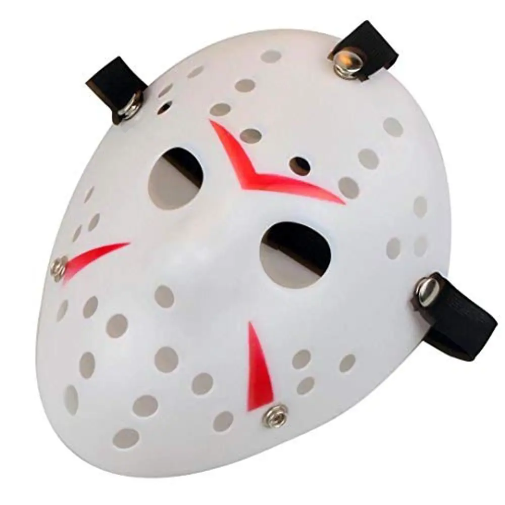 Beyaz Renk Kırmızı Çizgili Tam Yüz Hokey Jason Maskesi Hannibal M