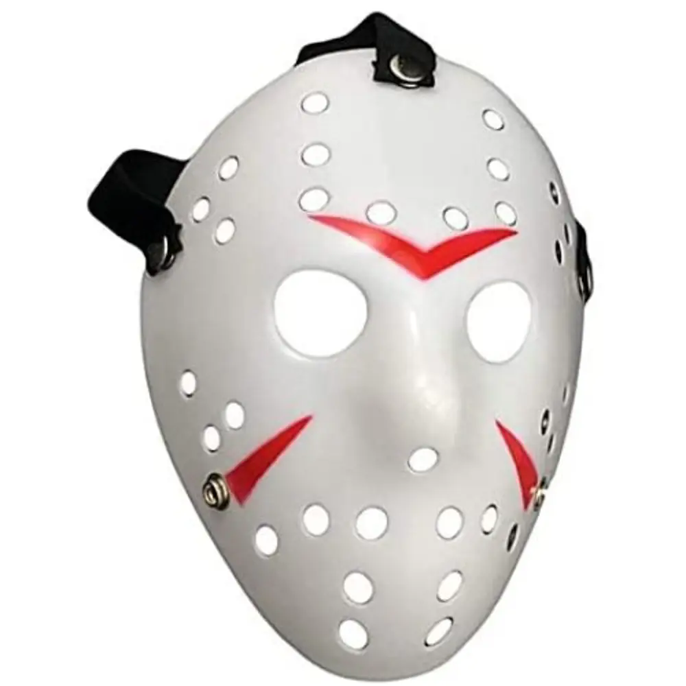 Beyaz Renk Kırmızı Çizgili Tam Yüz Hokey Jason Maskesi Hannibal M