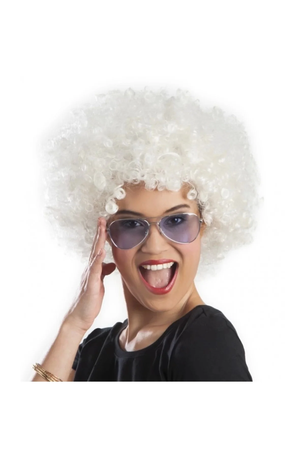 Beyaz Renk Kıvırcık Afro Bonus Peruk Beyaz Renk Kıvırcık Afro Bonus Peruk