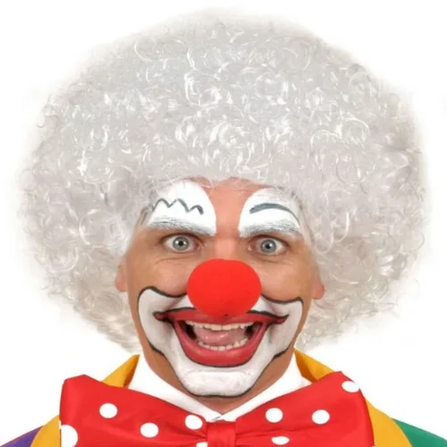 Beyaz Renk Kıvırcık Afro Bonus Peruk  ve Kırmızı Sünger B Seti