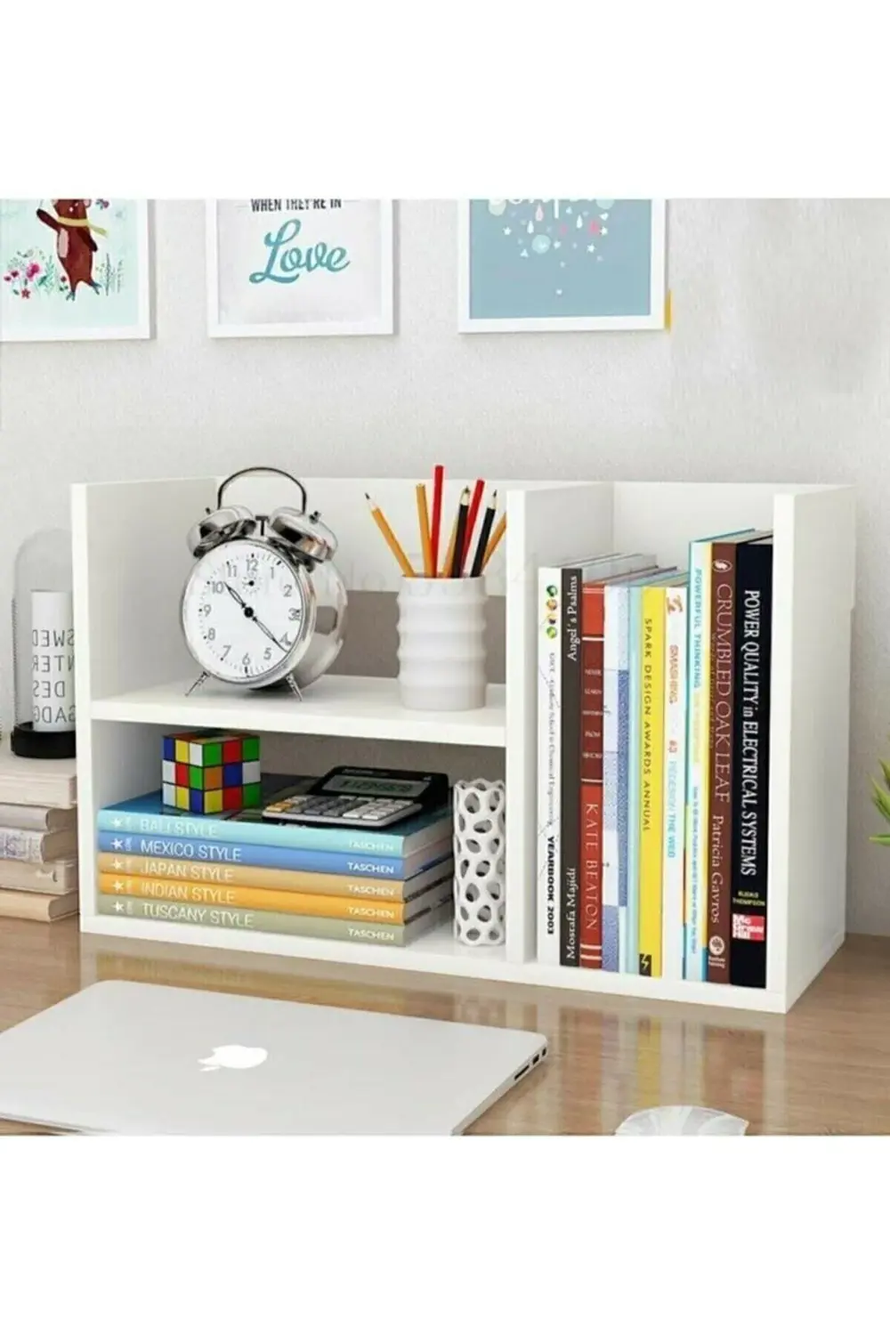 Beyaz Renk Modern Masaüstü Kitaplık Raf