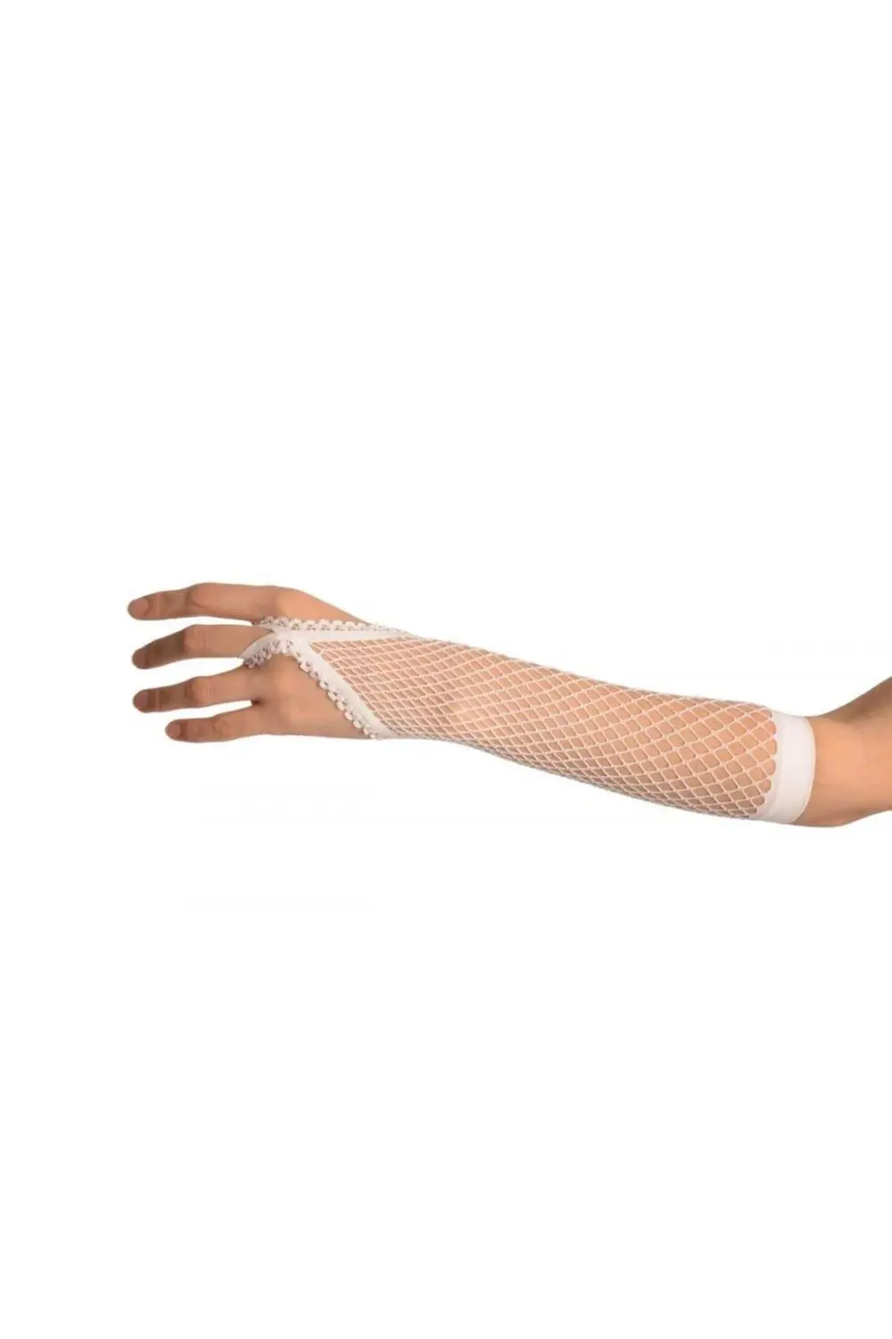 Beyaz Renk Parmak Arası File Örgü Eldiven 26 cm GO50609136380