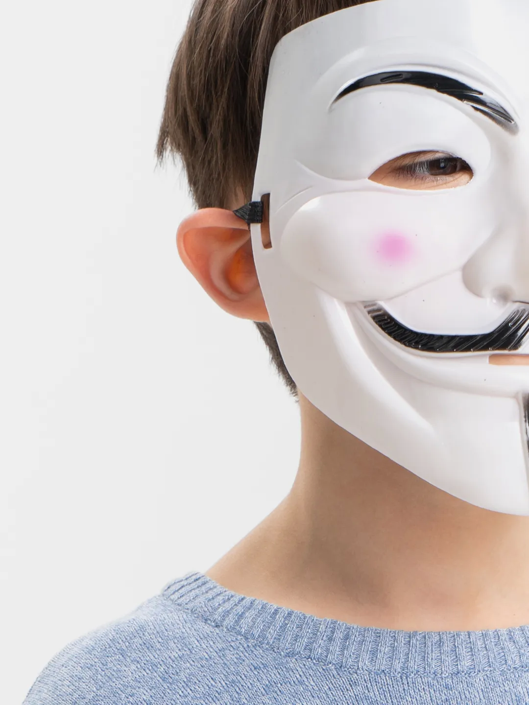 Beyaz Renk Pembe Yanaklı İthal V For Vendetta Maskesi Beyaz Renk Pembe Yanaklı İthal V For Vendetta Maskesi