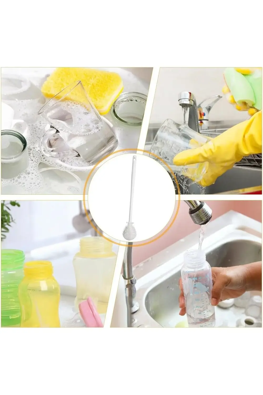 Beyaz Renk Silikon Biberon ve Kavanoz Temizleme Fırçası