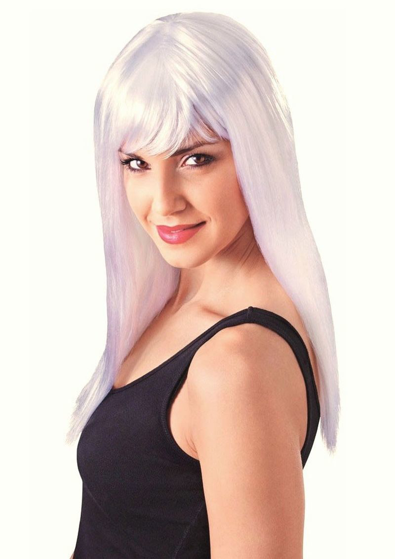 Beyaz Renk Uzun Düz Parti Peruğu - 60 cm Takma Saç Yetişkinler İç Beyaz Renk Uzun Düz Parti Peruğu - 60 cm Takma Saç Yetişkinler İç