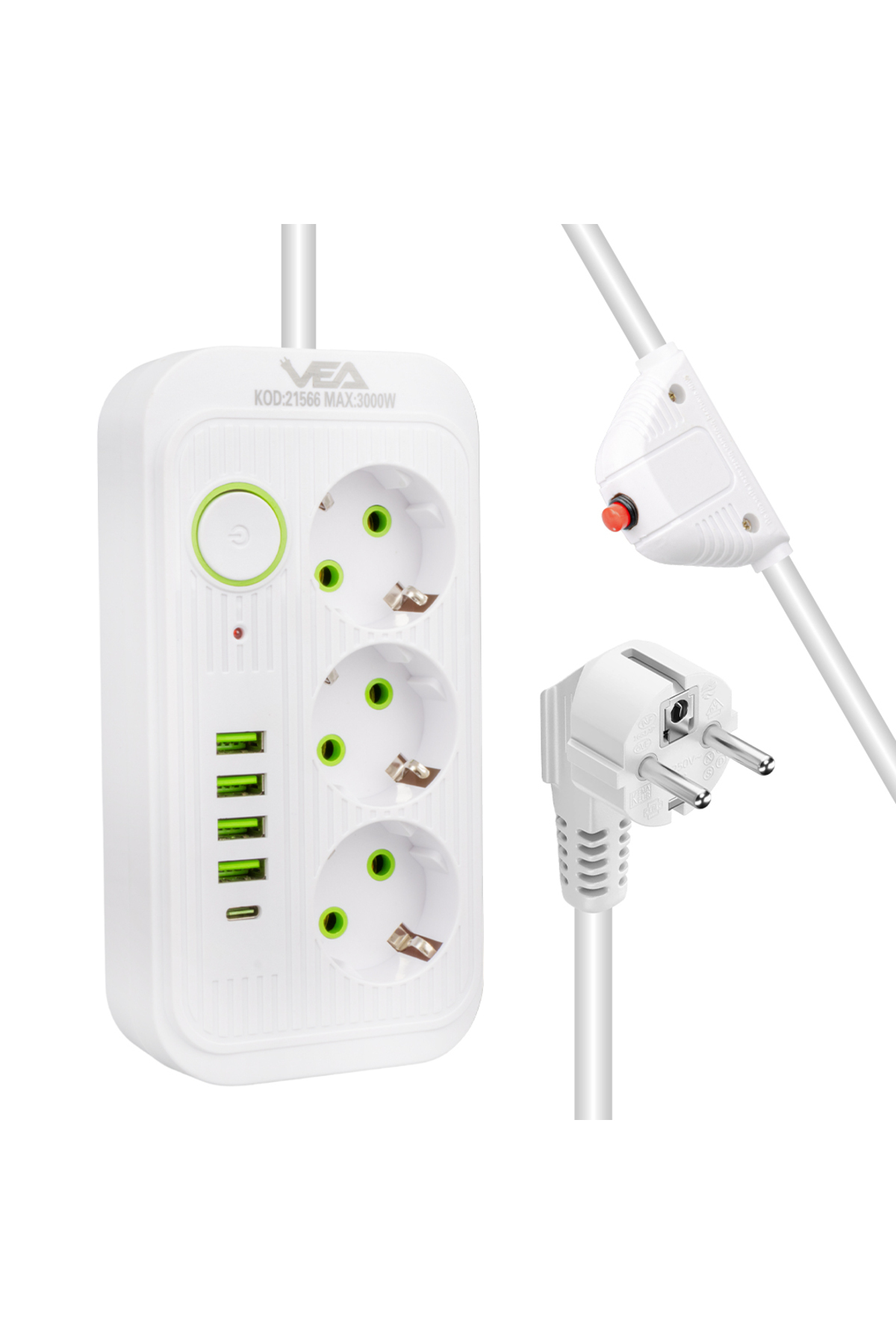 Beyaz Renkli 3 Toprak 1.5 Metre Kablo 4 USB + TYPE-C Girişli Çocuk Korumalı Priz Beyaz Renkli 3 Toprak 1.5 Metre Kablo 4 USB + TYPE-C Girişli Çocuk Korumalı Priz