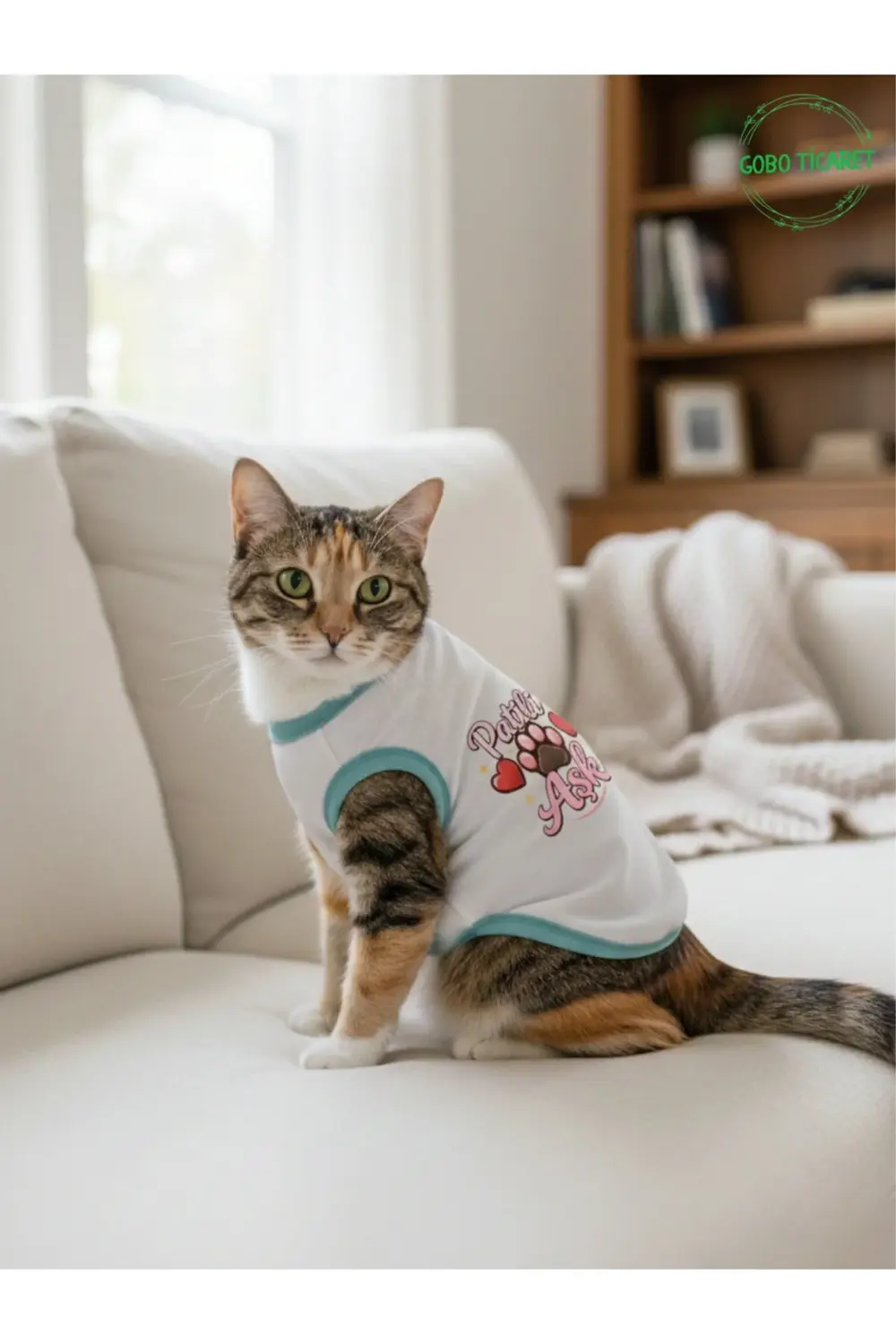 Beyaz Renkli Patili Aşk Baskılı Kedi ve Köpek Kıyafeti Tişörtü El