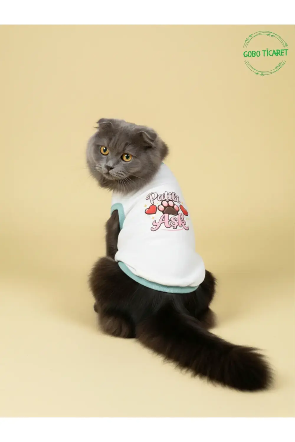 Beyaz Renkli Patili Aşk Baskılı Kedi ve Köpek Kıyafeti Tişörtü El
