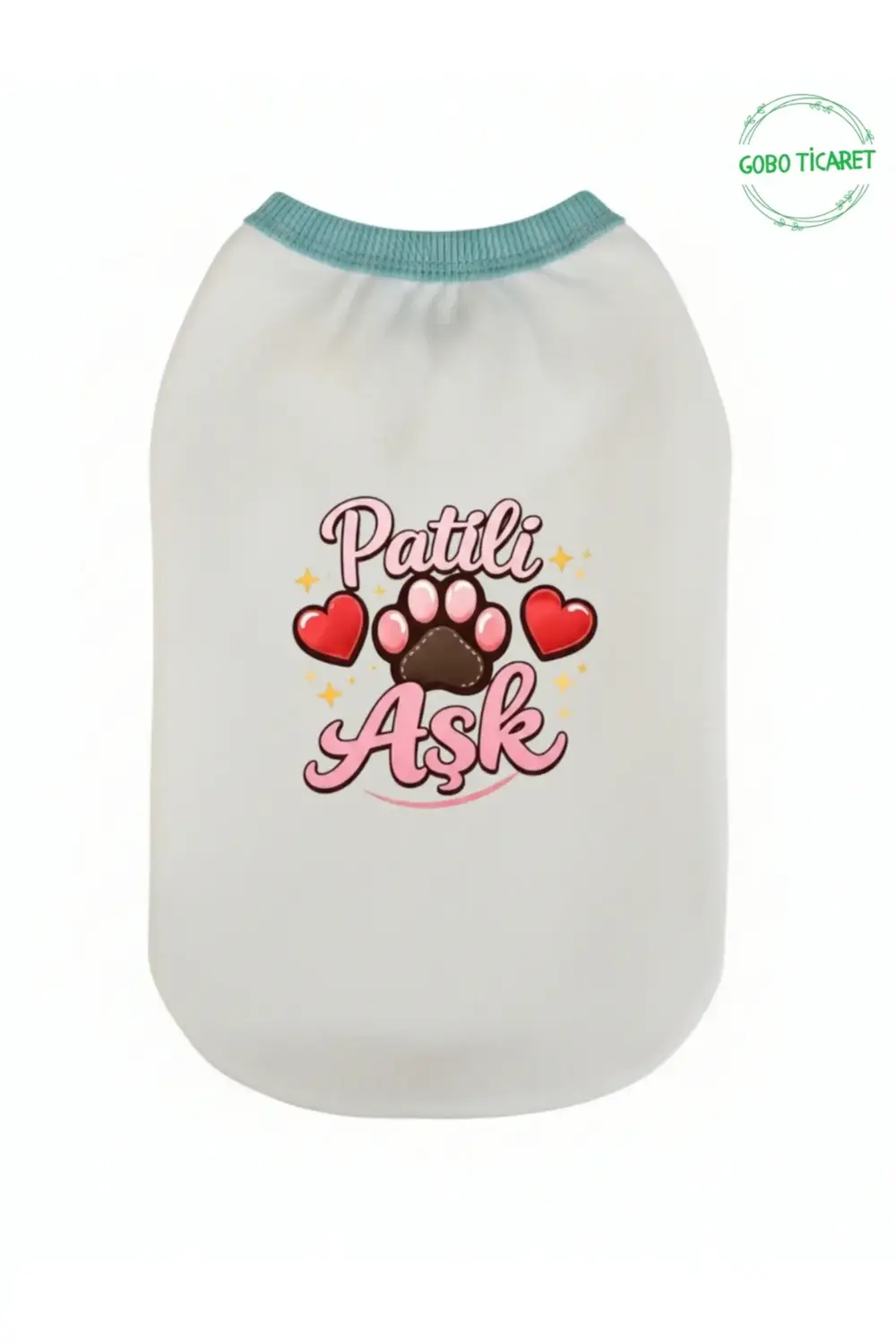 Beyaz Renkli Patili Aşk Baskılı Kedi ve Köpek Kıyafeti Tişörtü El