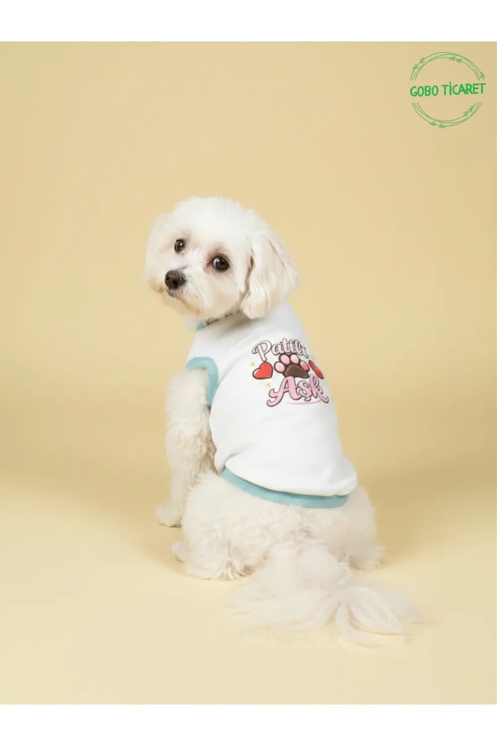 Beyaz Renkli Patili Aşk Baskılı Kedi ve Köpek Kıyafeti Tişörtü El