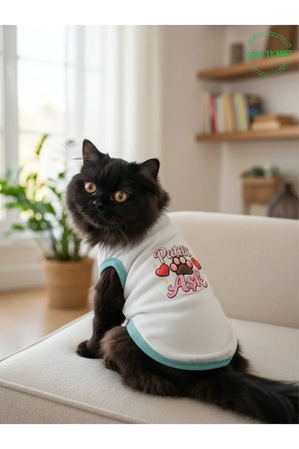 Beyaz Renkli Patili Aşk Baskılı Kedi ve Köpek Kıyafeti Tişörtü El