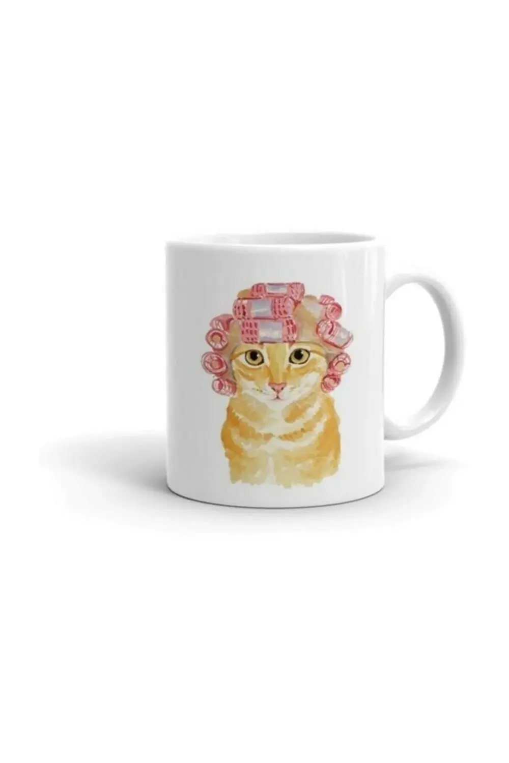 Beyaz Röfleli Kedi Baskılı Kupa