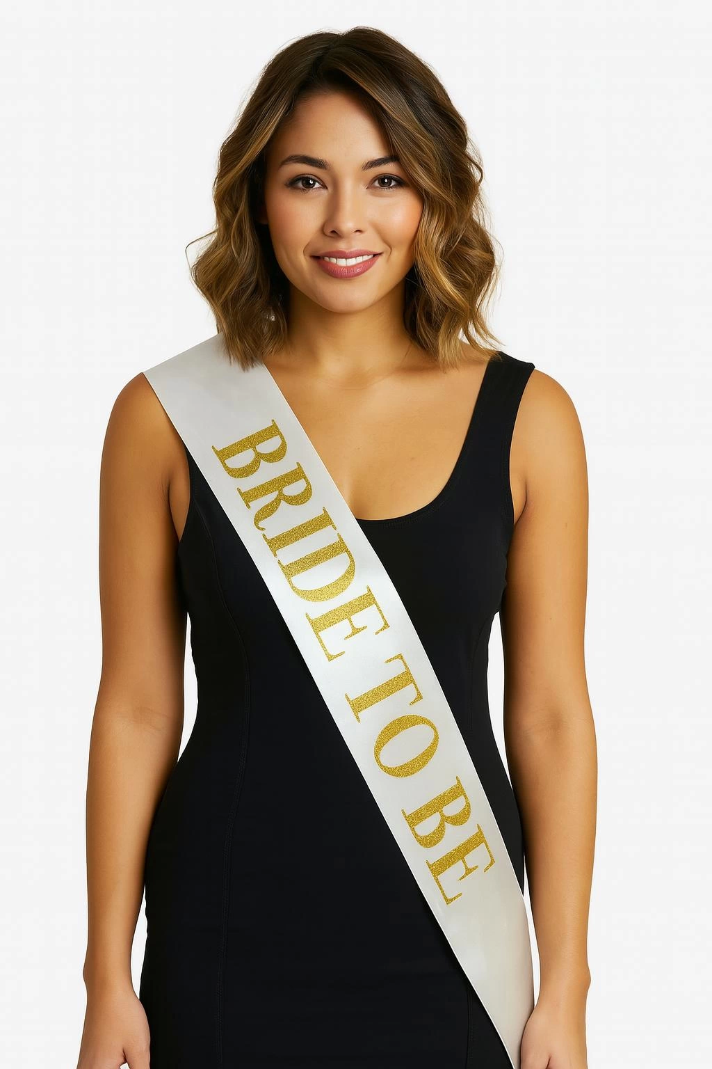 Beyaz Saten Üzerine Kalın Altın Yazılı Bride To Be Kuşağı