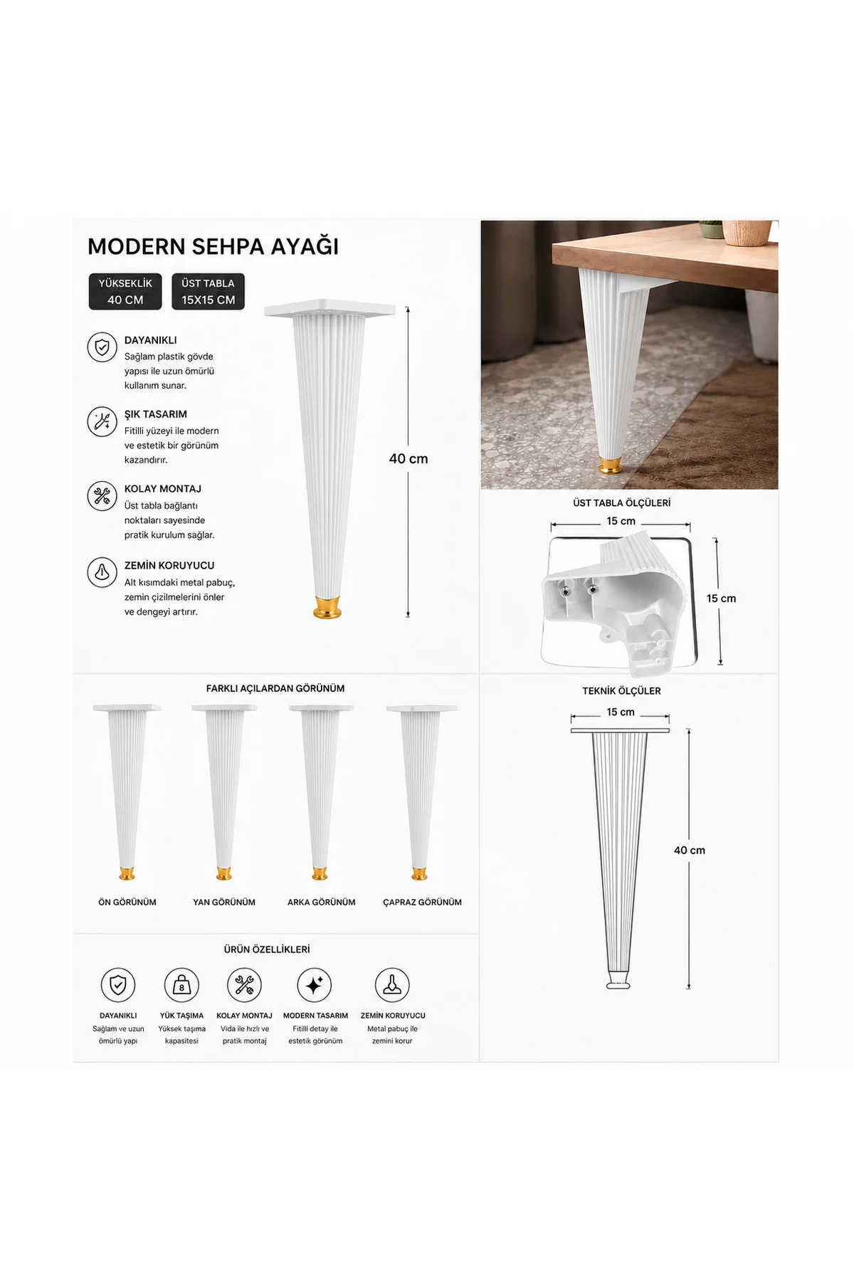 Beyaz Sehpa Ayağı Beyaz 40 cm ''4 Adet FİYATIDIR'' Beyaz Sehpa Ayağı Beyaz 40 cm ''4 Adet FİYATIDIR''