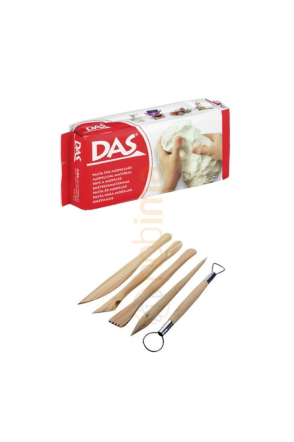 Beyaz Seramik Kili 500 gr Modelaj Kalemi Ebeşuar 5 Li Ahşap Set H