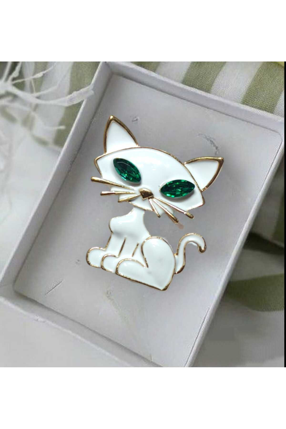 Dodemert Home Beyaz Sevimli Kedi Broş & Yaka İğnesi