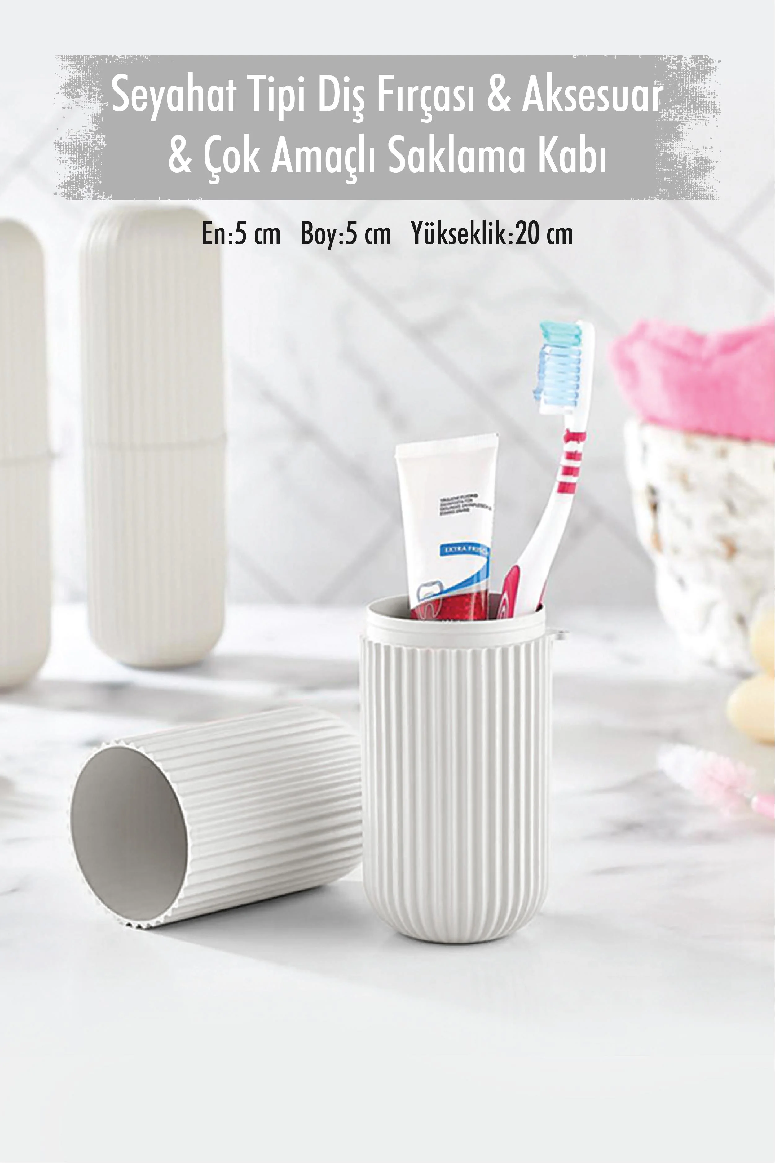 Beyaz Seyahat Tipi Diş Fırçası &amp; Aksesuar Kutusu &amp; Çok Amaçlı Saklama Kabı