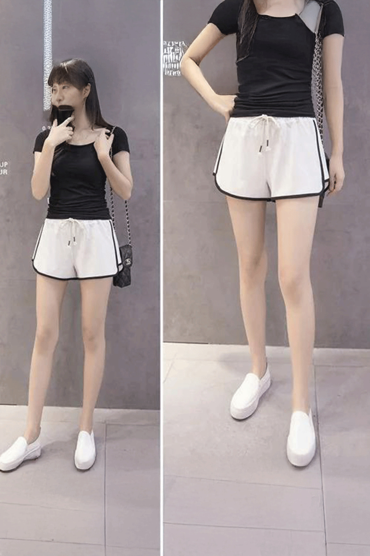 Köstebek Beyaz Siyah Biyeli Parçalı Kesim Y2k Kısa Şort