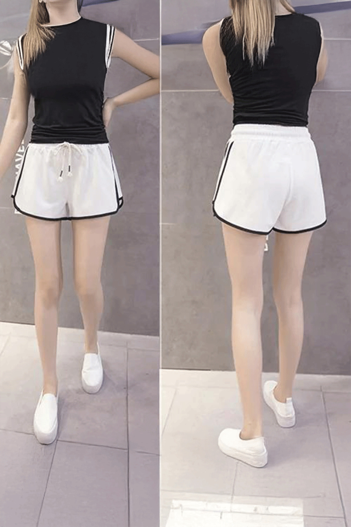 Köstebek Beyaz Siyah Biyeli Parçalı Kesim Y2k Kısa Şort