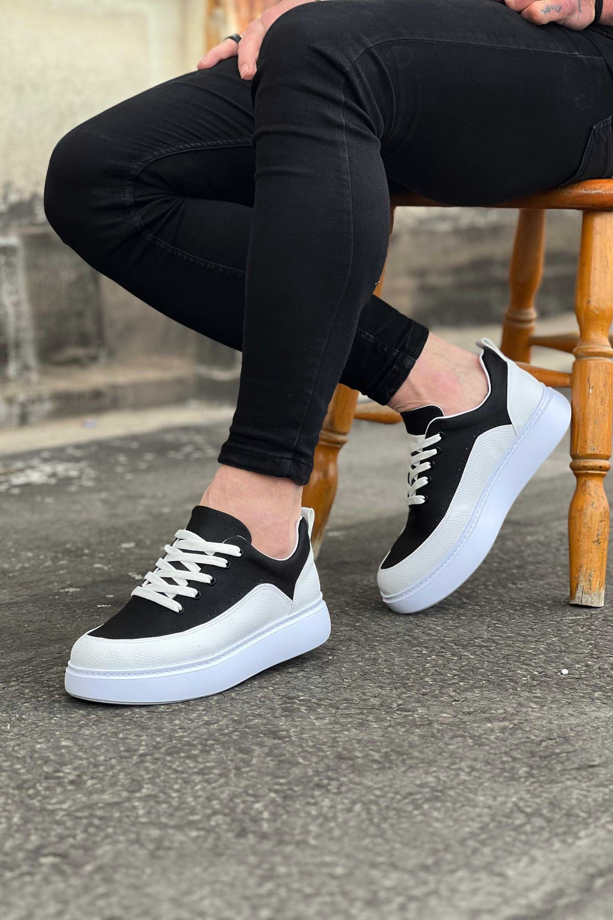 K&A Beyaz Siyah Ortopedik Taban Erkek Casual Ayakkabı
