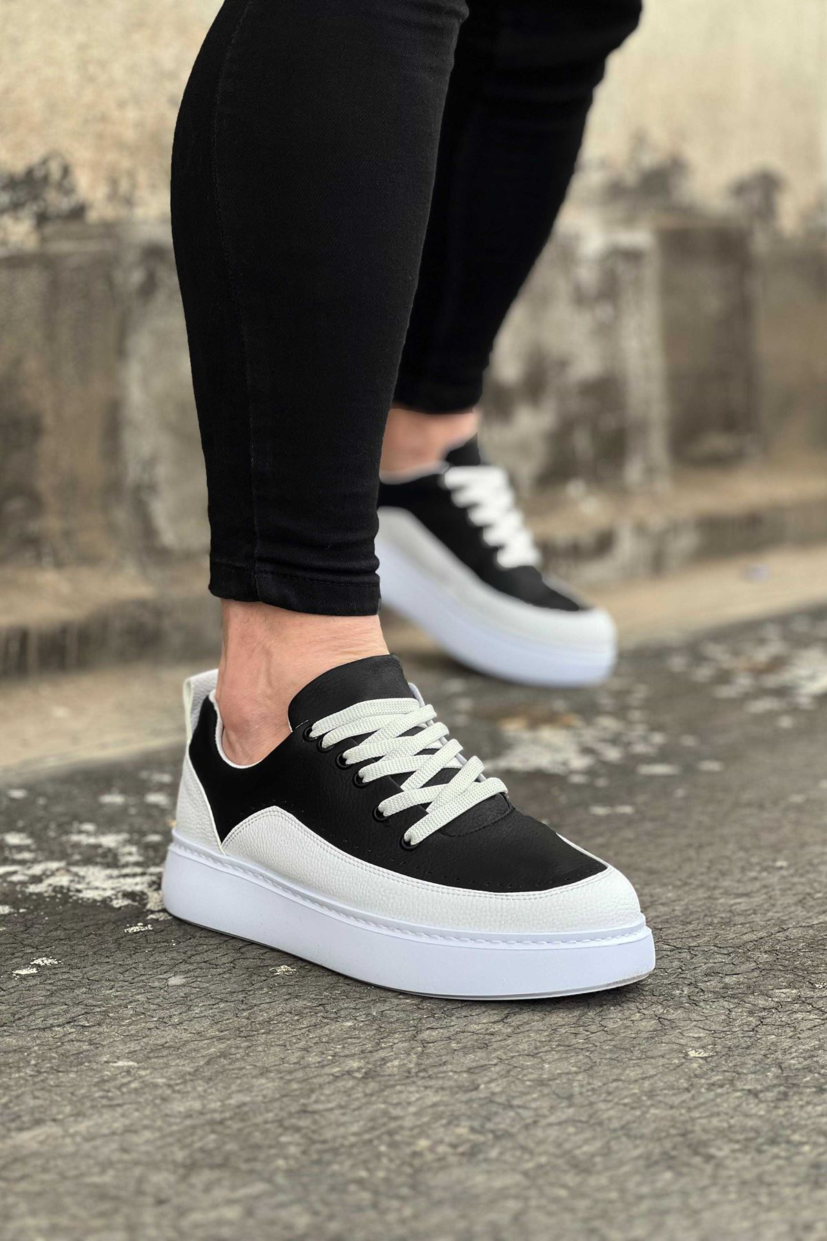 K&A Beyaz Siyah Ortopedik Taban Erkek Casual Ayakkabı