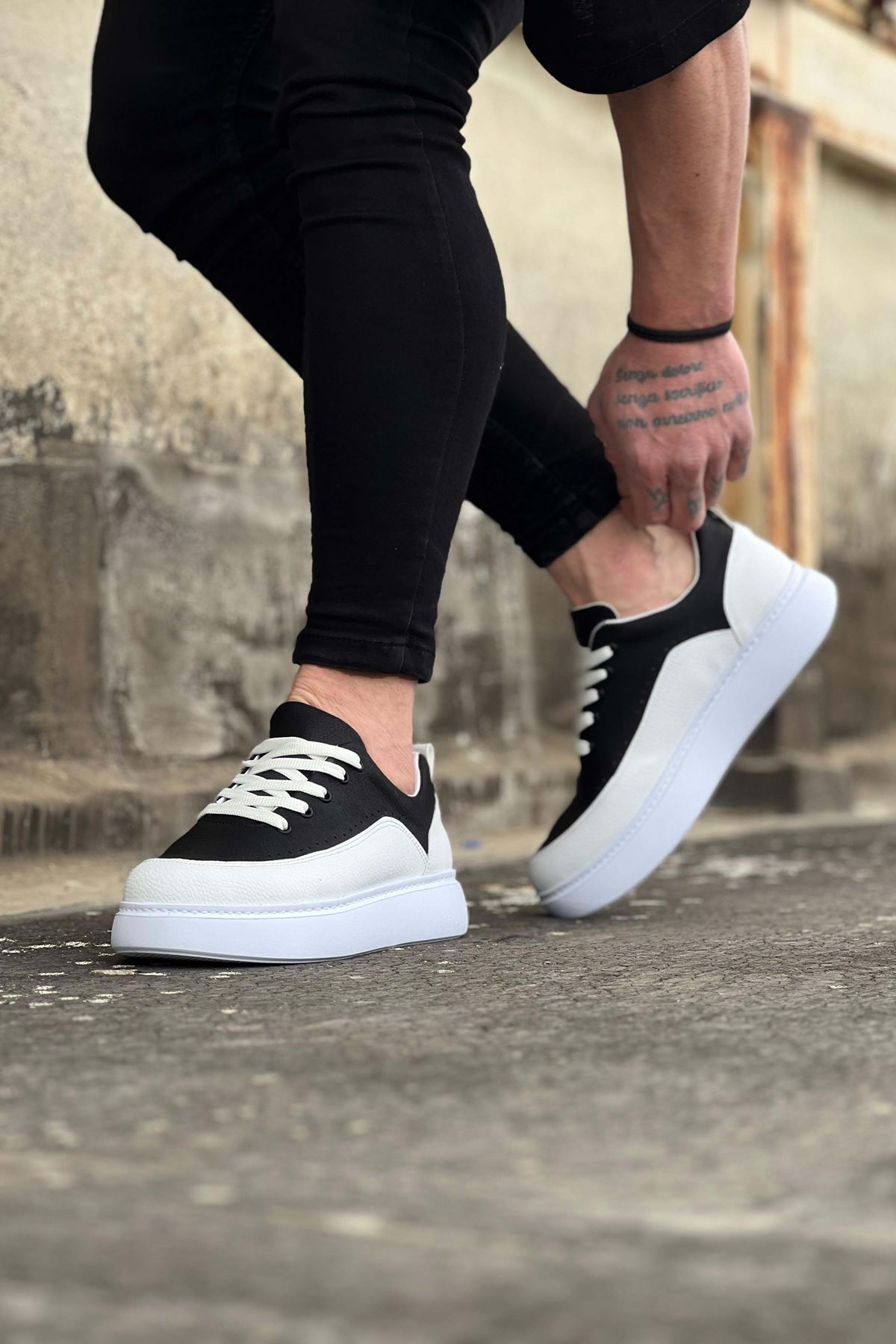 K&A Beyaz Siyah Ortopedik Taban Erkek Casual Ayakkabı