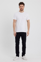 Beyaz Slim Fit Bisiklet Yaka %100 Pamuk Kısa Kollu Tişört - Beyaz