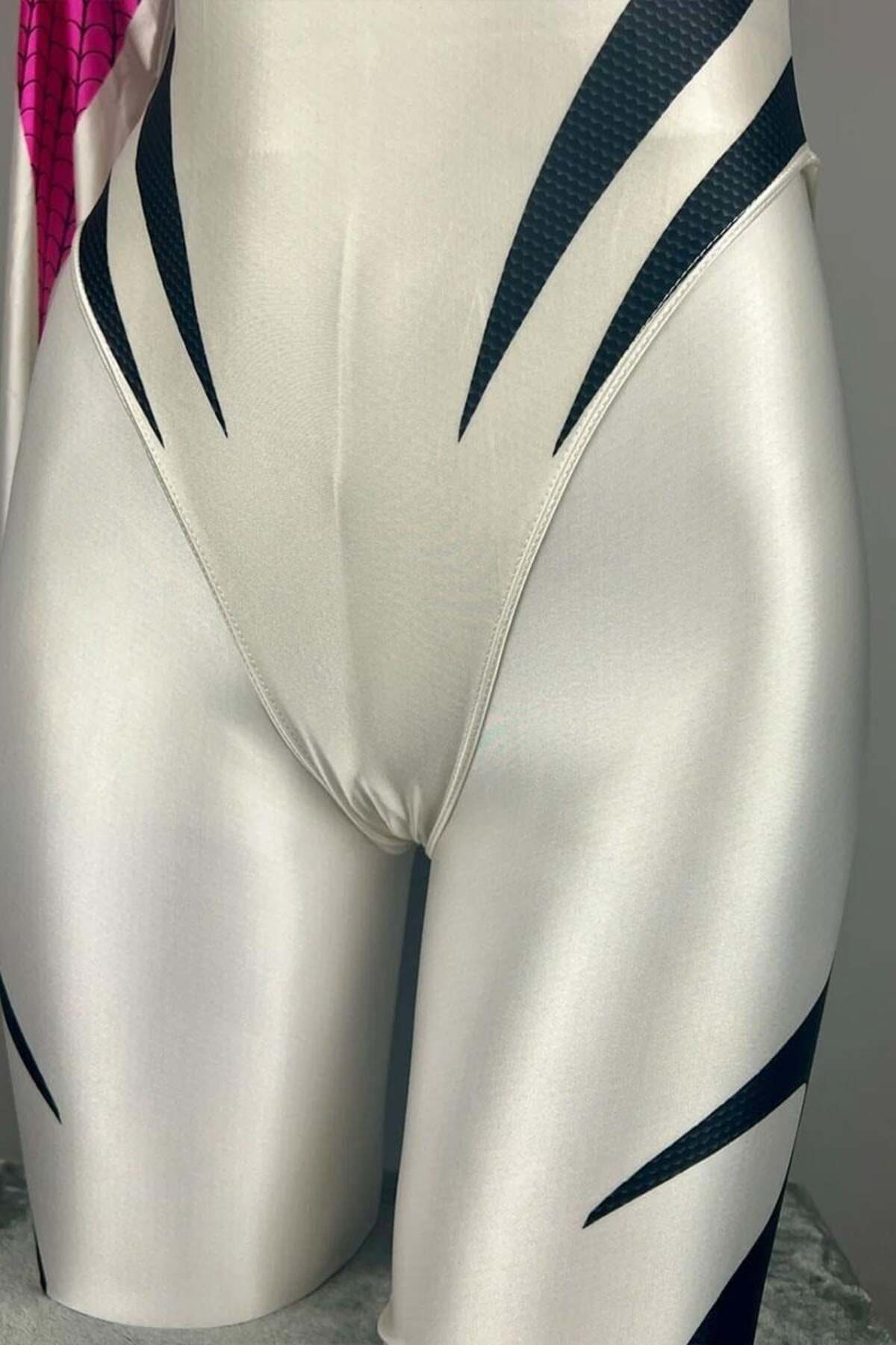 Köstebek Beyaz Spider Cosplay Kolluklu Çıtçıtlı Body
