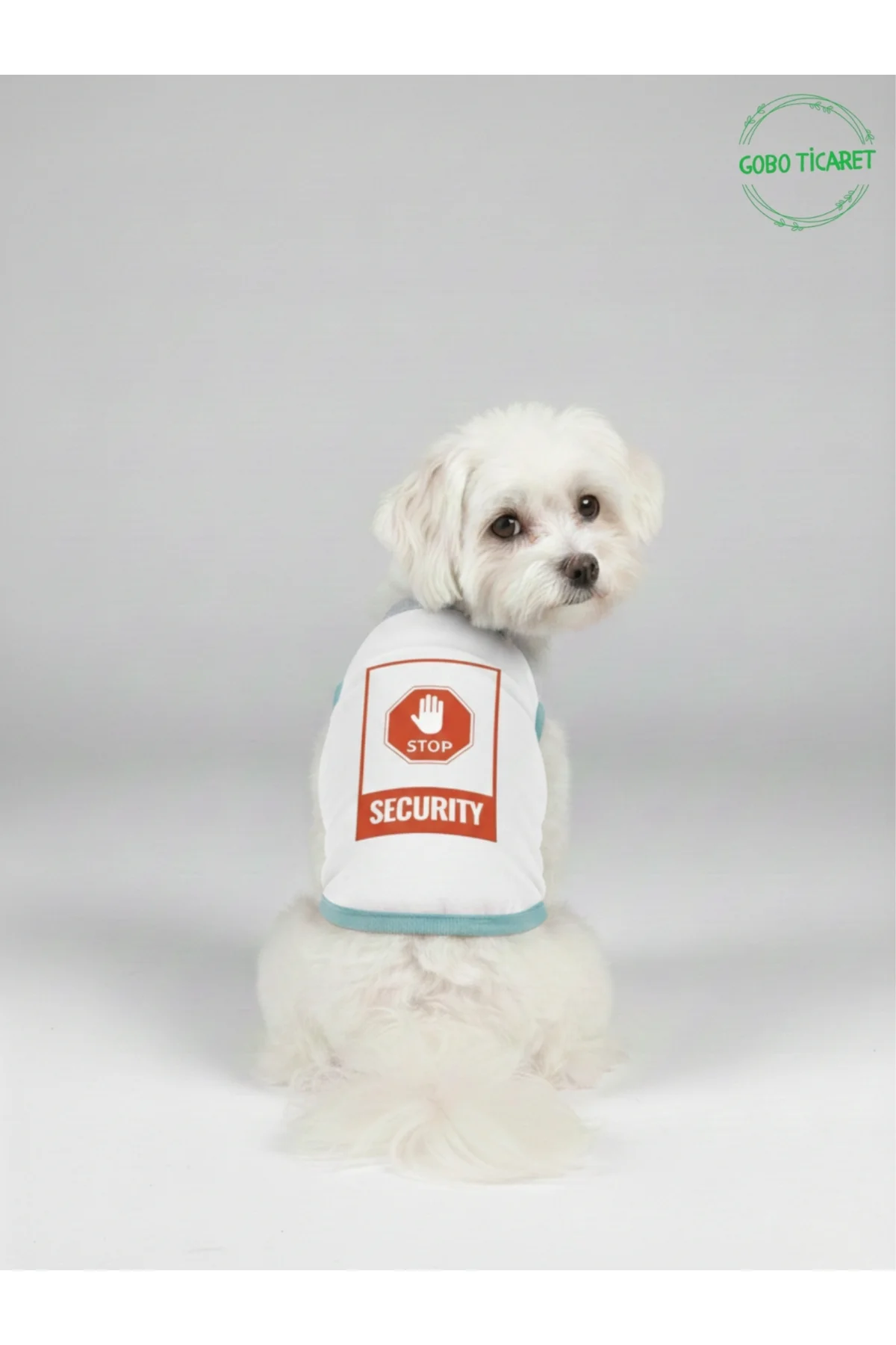 Beyaz Stop Security (Güvenlik) Baskılı Kedi ve Köpek Kıyafeti Tiş