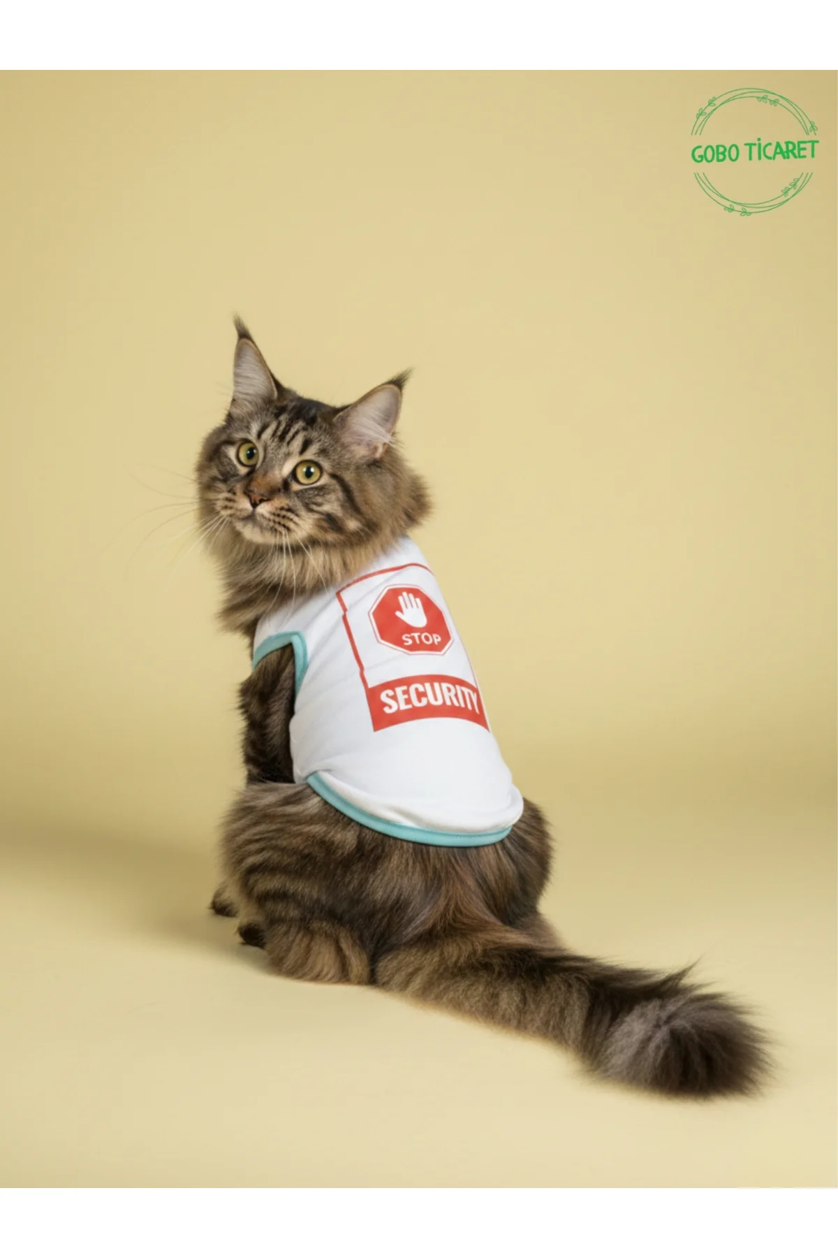 Beyaz Stop Security (Güvenlik) Baskılı Kedi ve Köpek Kıyafeti Tiş